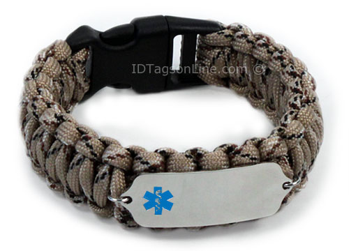 Camo Desert Paracord Medical ID Bracelet with Blue Emblem. - Click Image to Close